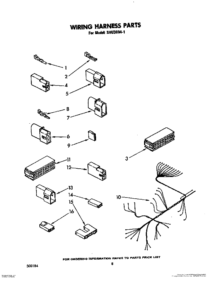 WIRING HARNESS Diagram and Parts List for SHU30041  Whirlpool Dishwasher