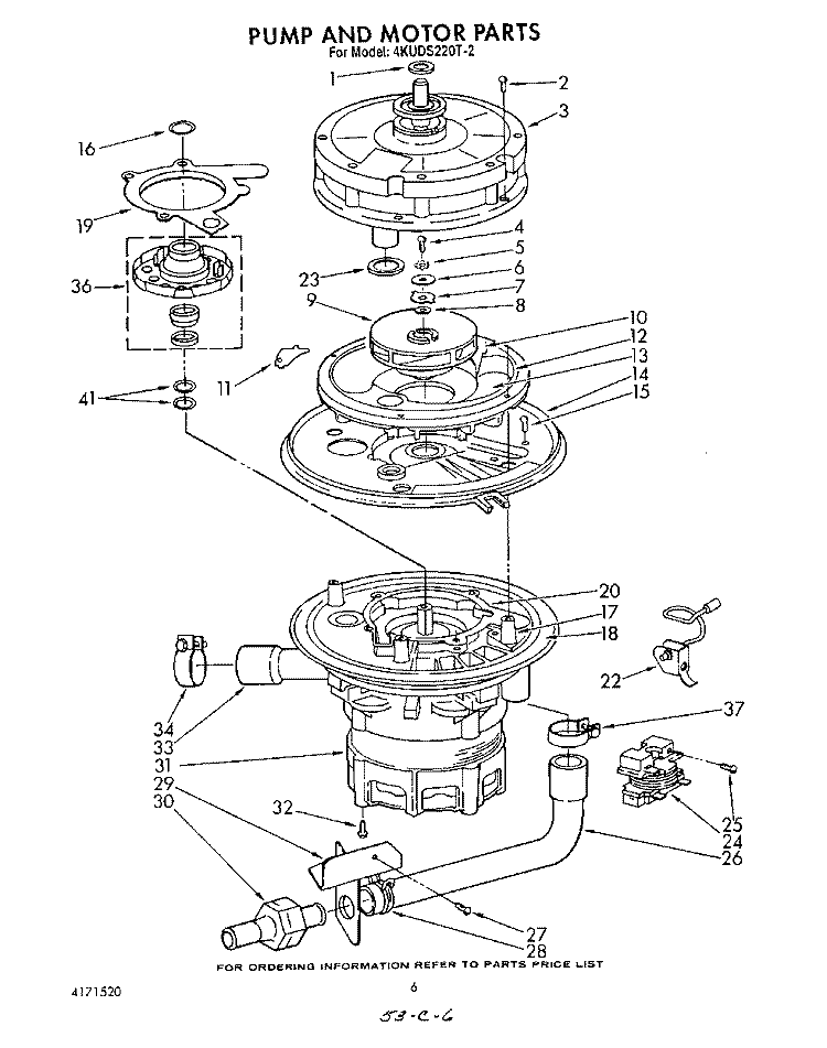 PUMP AND MOTOR Diagram and Parts List for 4KUDS220T2  KitchenAid Dishwasher