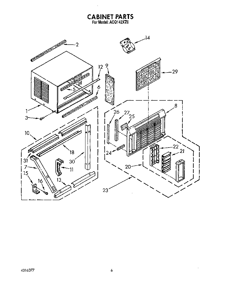 CABINET Diagram and Parts List for ACQ142XZ0  Whirlpool Air Conditioner