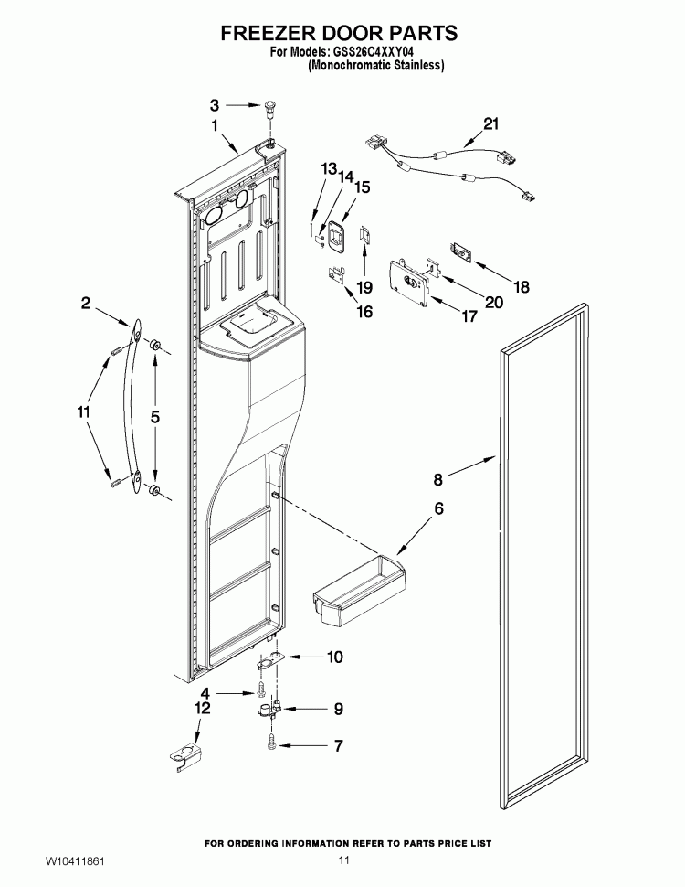 FREEZER DOOR PARTS Diagram and Parts List for GSS26C4XXY04  Whirlpool Refrigerator
