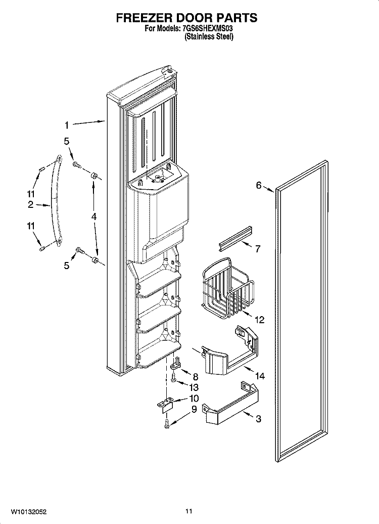 FREEZER DOOR PARTS Diagram and Parts List for 7GS6SHEXMS03  Whirlpool Refrigerator