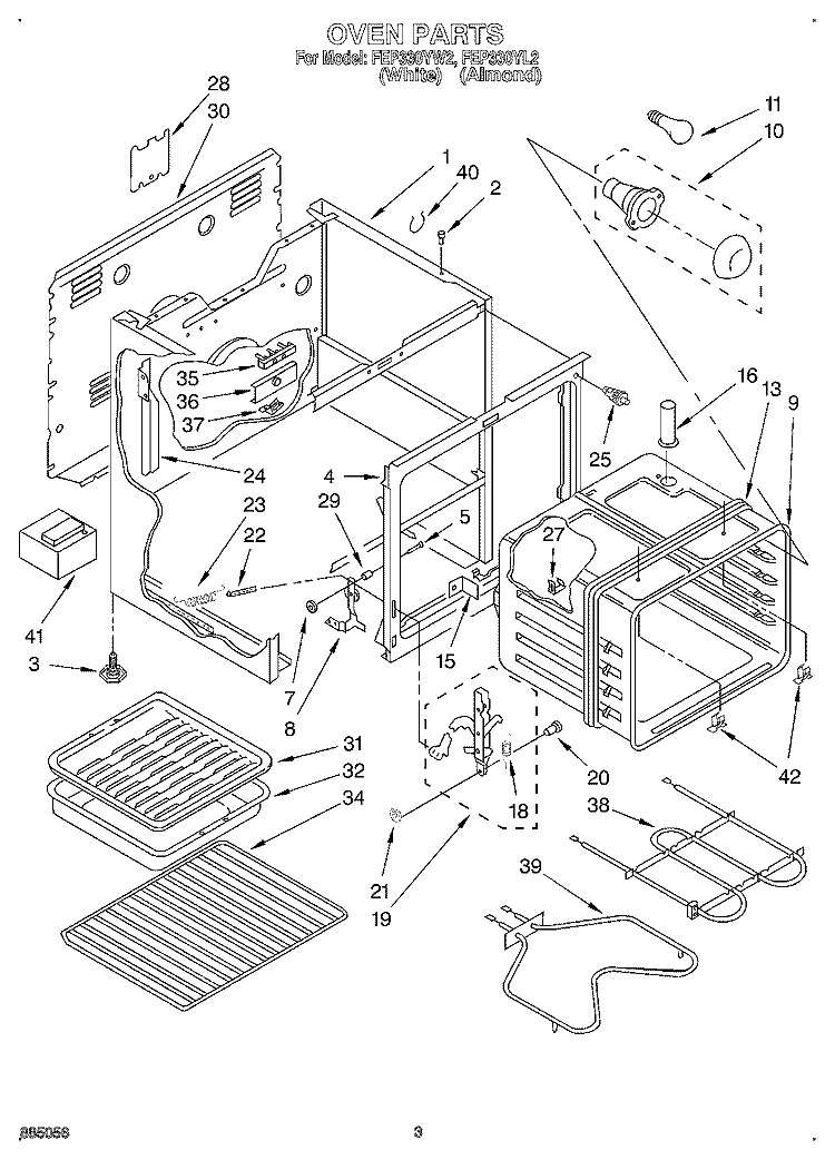 OVEN Diagram and Parts List for FEP330YW2  Roper Range