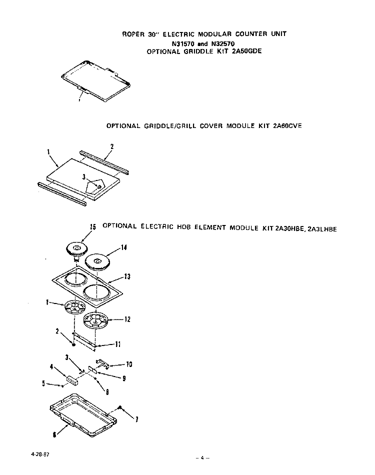 GRIDDLE , GRIDDLE/GRILL COVER Diagram and Parts List for N3157W0  Roper Range