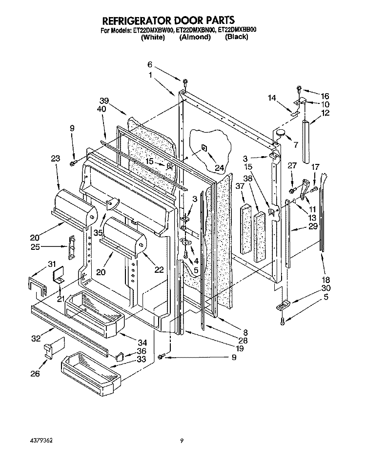 REFRIGERATOR DOOR Diagram and Parts List for ET22DMXBB00  Whirlpool Refrigerator