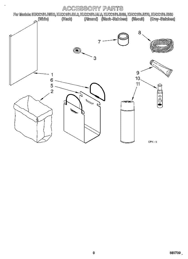 ACCESSORY Diagram and Parts List for KUCC151JSS0  KitchenAid Trash Compactor
