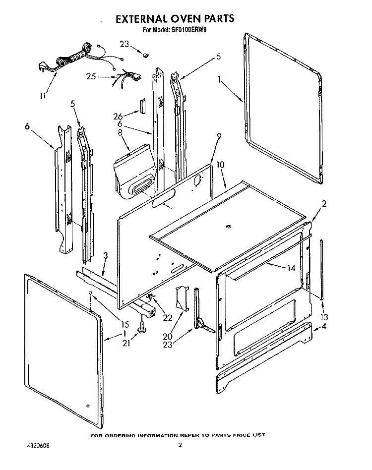 EXTERNAL OVEN Diagram and Parts List for SF0100ERW8  Whirlpool Range