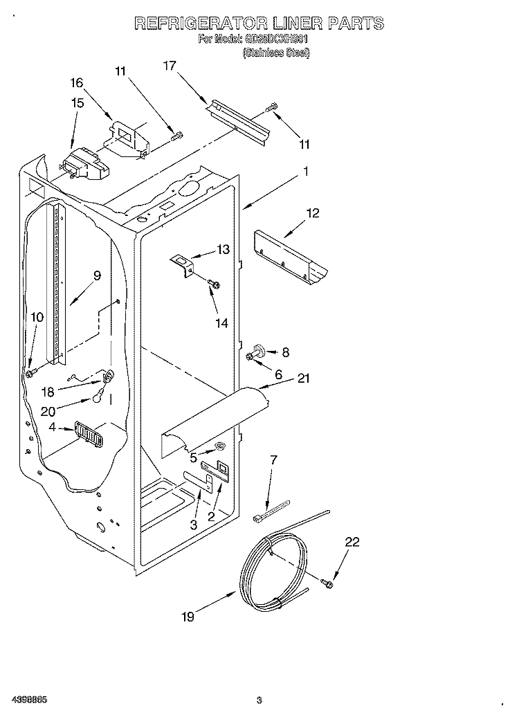 REFRIGERATOR LINER Diagram and Parts List for GD25DCXHS01  Whirlpool Refrigerator