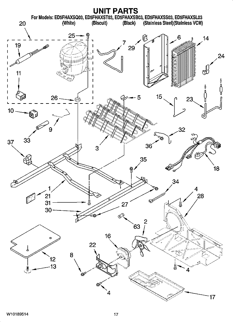 UNIT PARTS Diagram and Parts List for ED5FHAXSQ03  Whirlpool Refrigerator