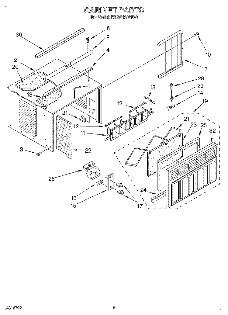 CABINET Diagram and Parts List for BHAC1200FS0  Whirlpool Air Conditioner