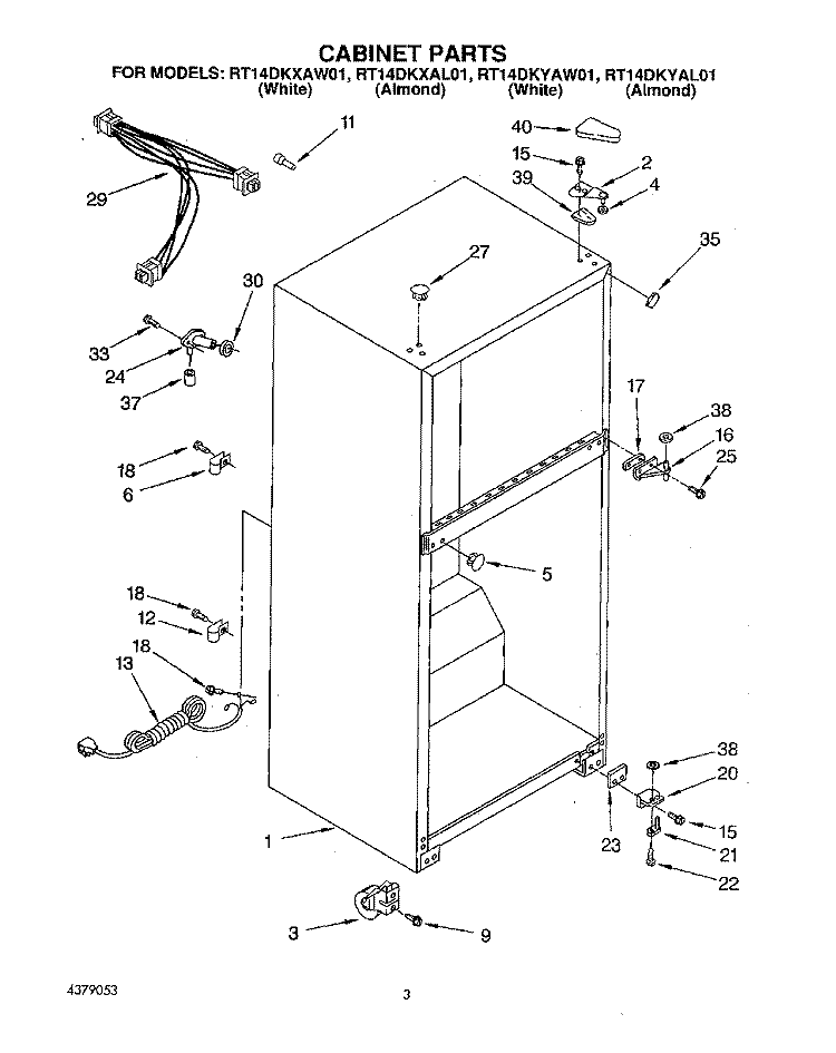 CABINET Diagram and Parts List for RT14DKYAL01  Roper Refrigerator