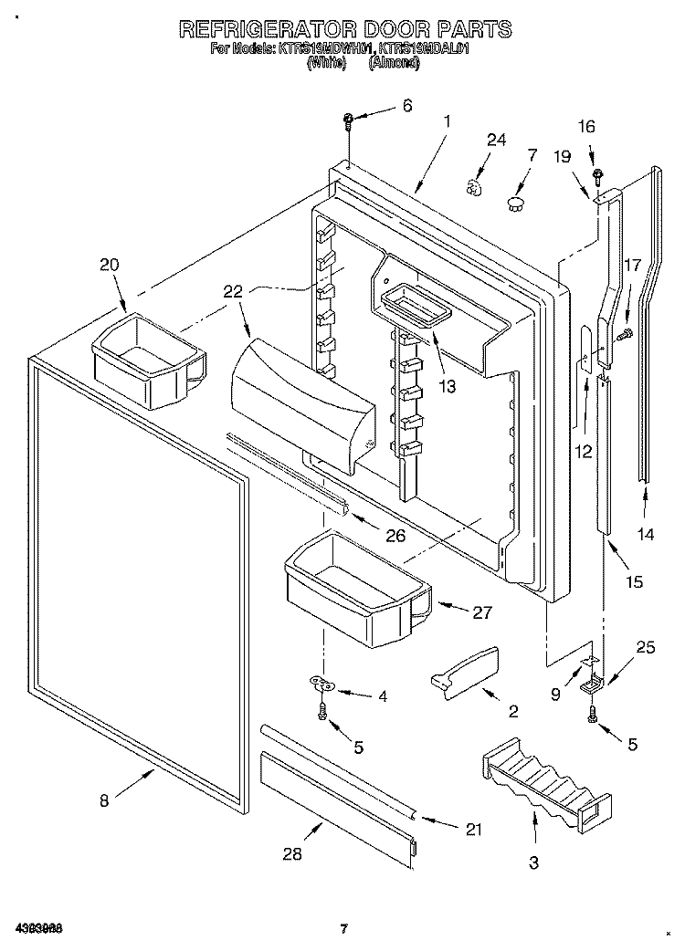 REFRIGERATOR DOOR Diagram and Parts List for KTRS19MDWH01  Whirlpool Refrigerator