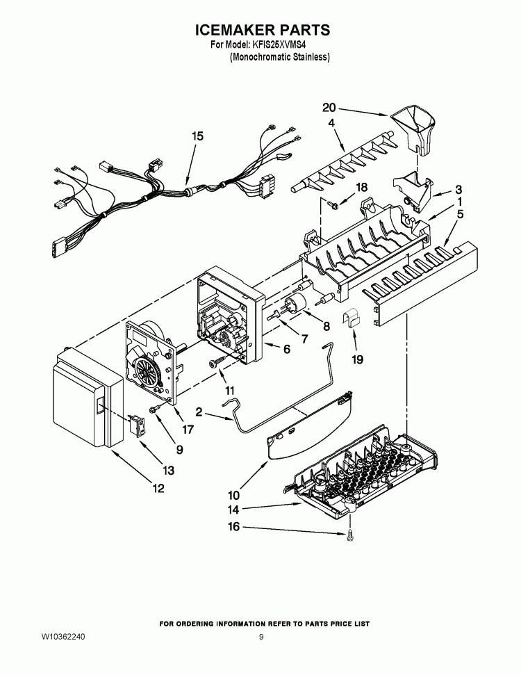 ICEMAKER PARTS Diagram and Parts List for KFIS25XVMS4  KitchenAid Refrigerator