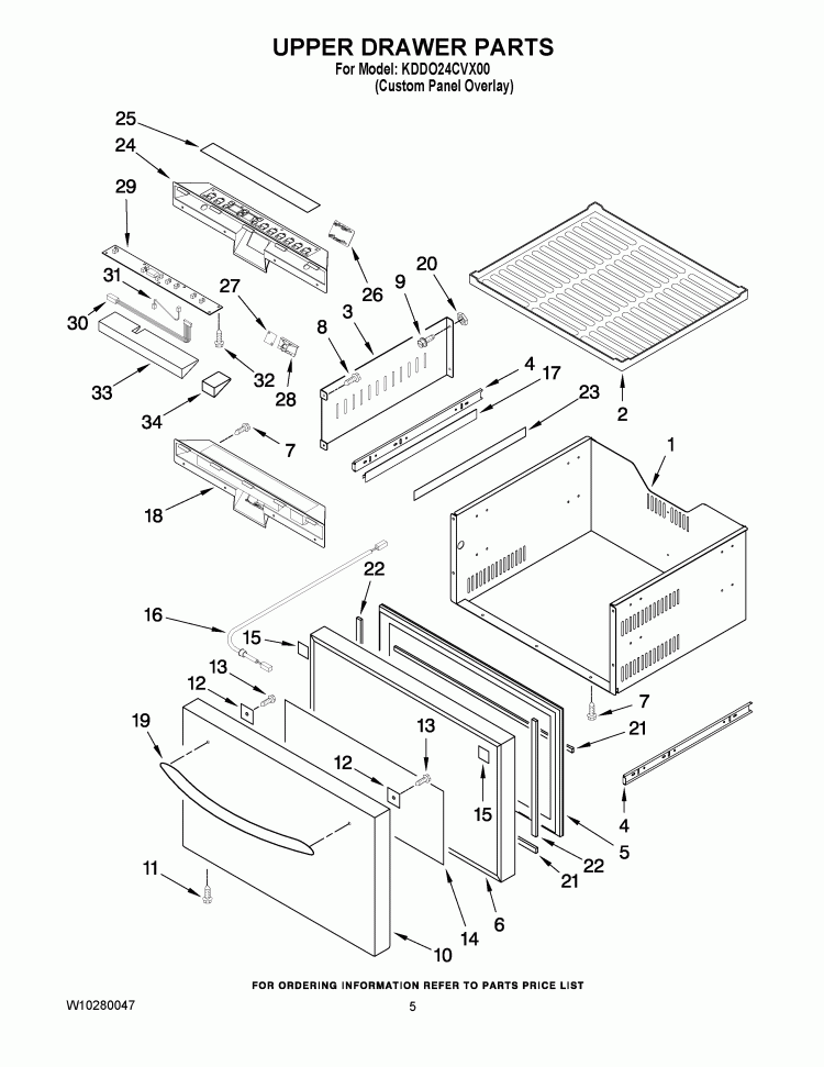 UPPER DRAWER PARTS Diagram and Parts List for KDDO24CVX00  KitchenAid Refrigerator