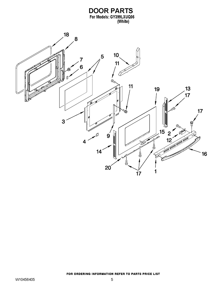 DOOR PARTS Diagram and Parts List for GY399LXUQ05  Whirlpool Range