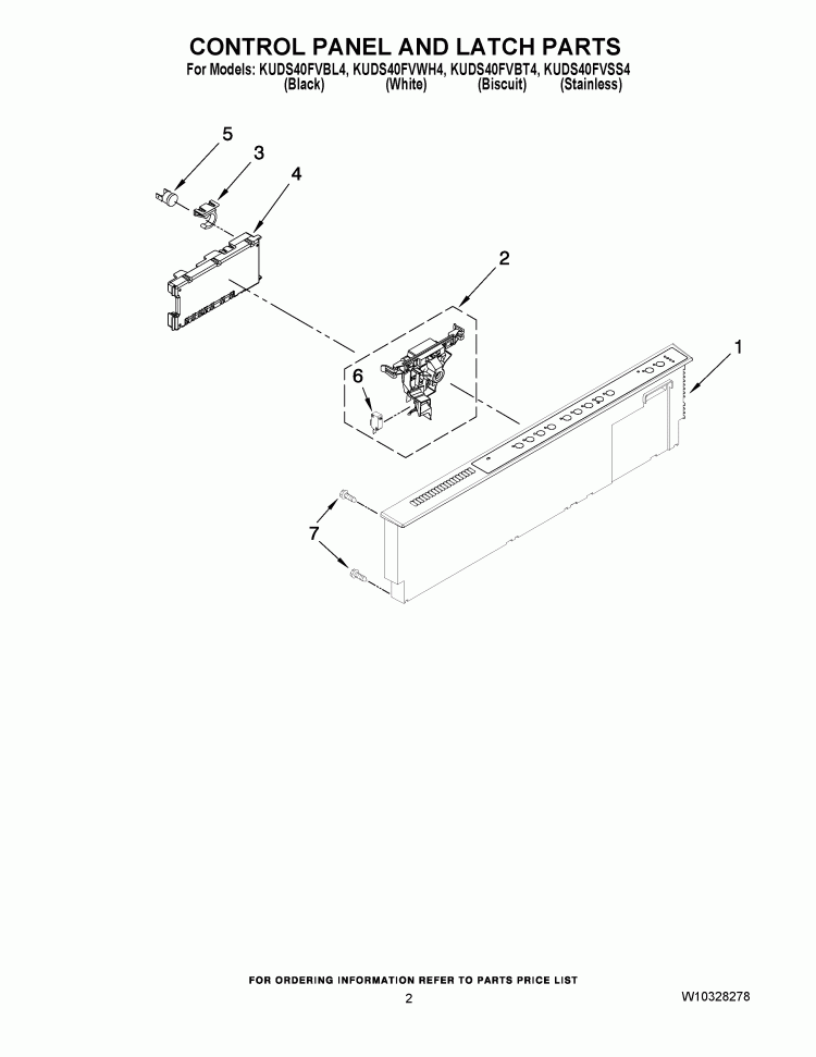 CONTROL PANEL AND LATCH PARTS Diagram and Parts List for KUDS40FVSS4  KitchenAid Dishwasher