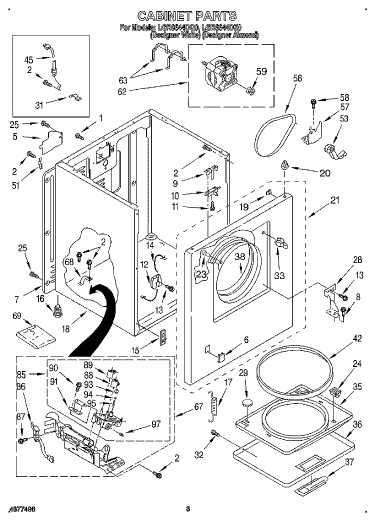 CABINET Diagram and Parts List for LGR6644DZ0  Whirlpool Dryer