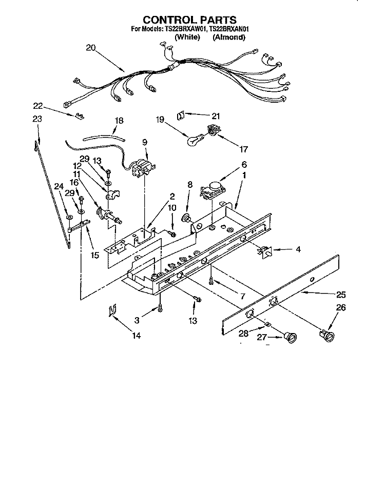 CONTROL Diagram and Parts List for TS22BRXAW01  Whirlpool Refrigerator