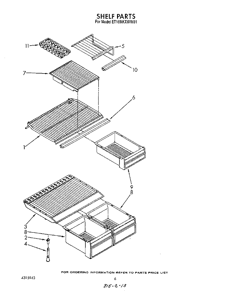 SHELF Diagram and Parts List for ET18NKXWM01  Whirlpool Refrigerator