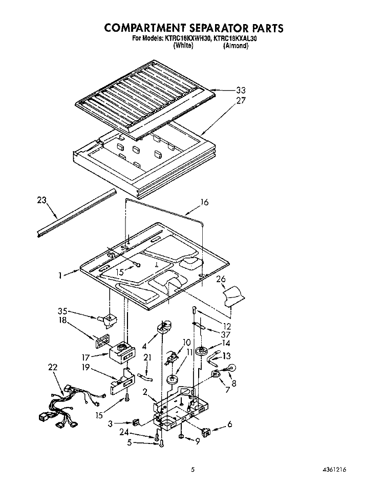 COMPARTMENT SEPARATOR Diagram and Parts List for KTRC18KXWH30  KitchenAid Refrigerator