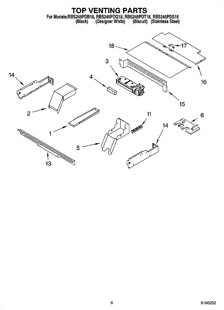 TOP VENTING PARTS, OPTIONAL PARTS Diagram and Parts List for RBS245PDB18  Whirlpool Wall Oven