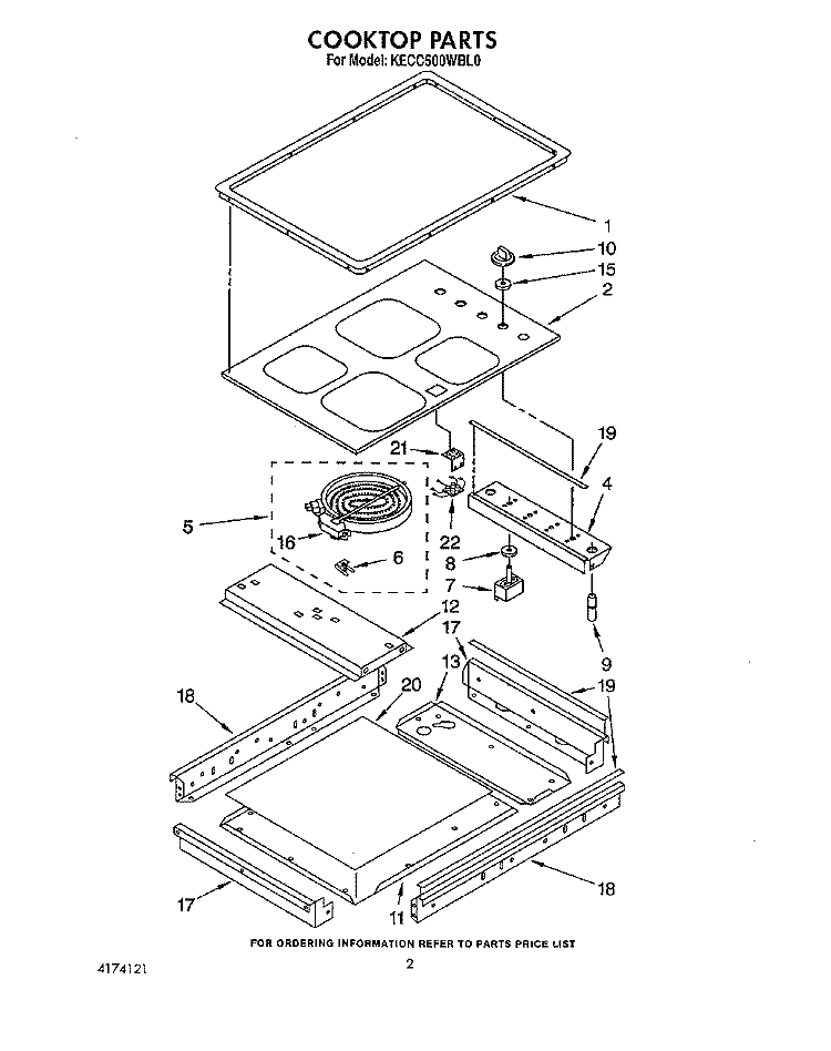 SECTION Diagram and Parts List for KECC500WWH0  KitchenAid Cooktop