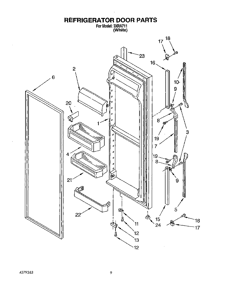 REFRIGERATOR DOOR Diagram and Parts List for 3XRA711  Whirlpool Refrigerator