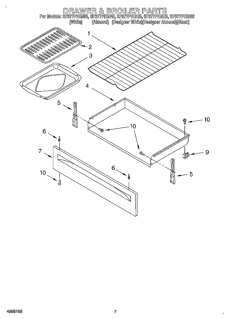 DRAWER AND BROILER Diagram and Parts List for SF377PEGB5  Whirlpool Range