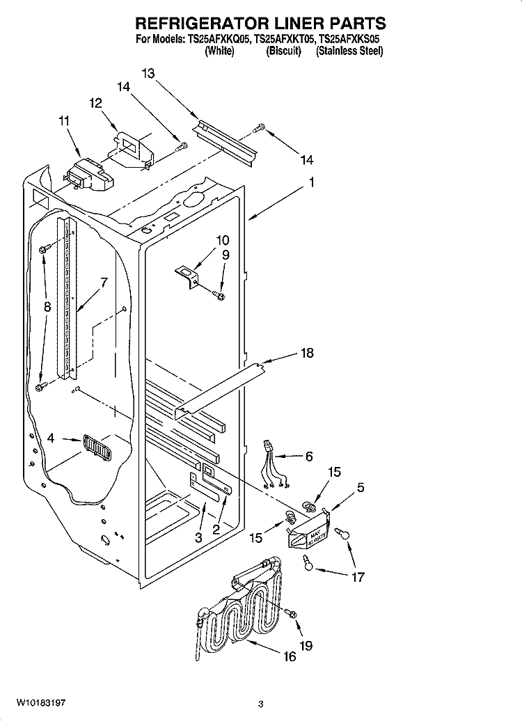 REFRIGERATOR LINER PARTS Diagram and Parts List for TS25AFXKT05  Estate Refrigerator