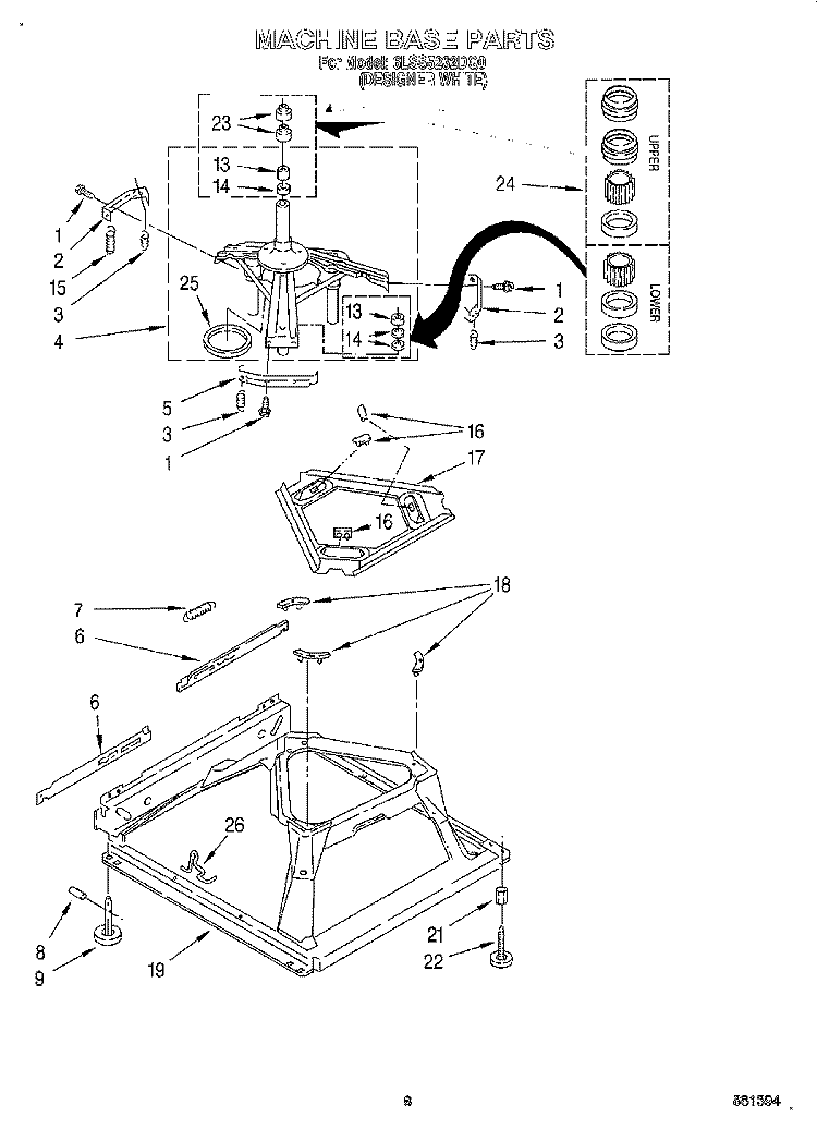 MACHINE BASE Diagram and Parts List for 6LSS5232DQ0  Whirlpool Washer