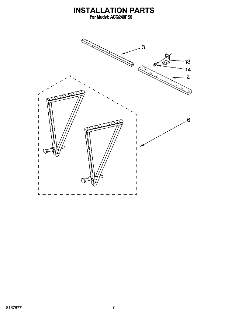 INSTALLATION PARTS Diagram and Parts List for ACQ249PS0  Whirlpool Air Conditioner