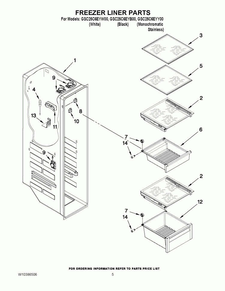 FREEZER LINER PARTS Diagram and Parts List for GSC25C6EYY00  Whirlpool Refrigerator