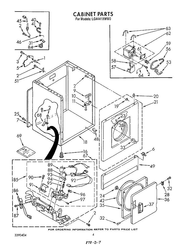 CABINET Diagram and Parts List for LG4441XWW0  Whirlpool Dryer