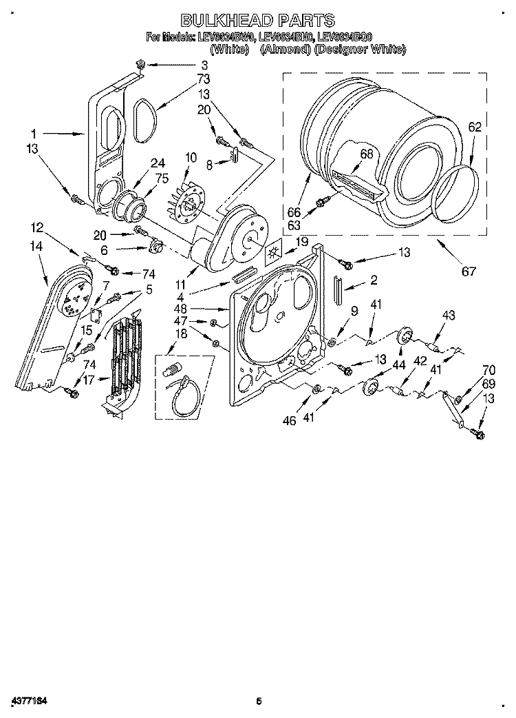 SECTION Diagram and Parts List for LEV6634BN0  Whirlpool Dryer