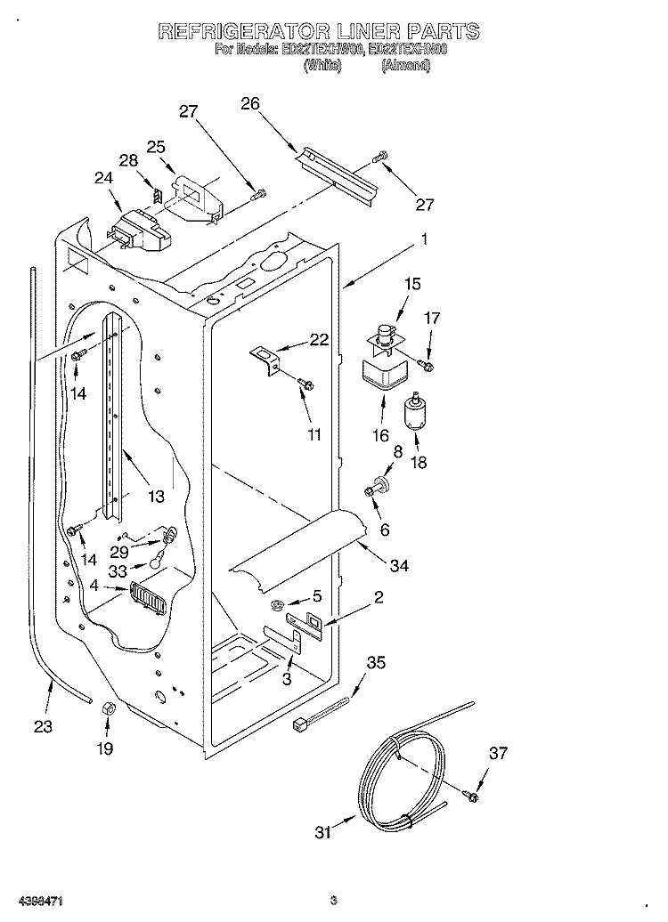 REFRIGERATOR LINER Diagram and Parts List for ED22TEXHW00  Whirlpool Refrigerator