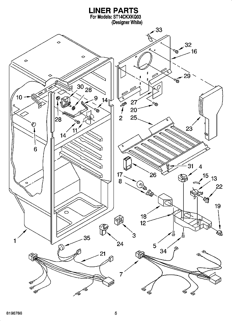 LINER PARTS Diagram and Parts List for ST14CKXKQ03  Whirlpool Refrigerator
