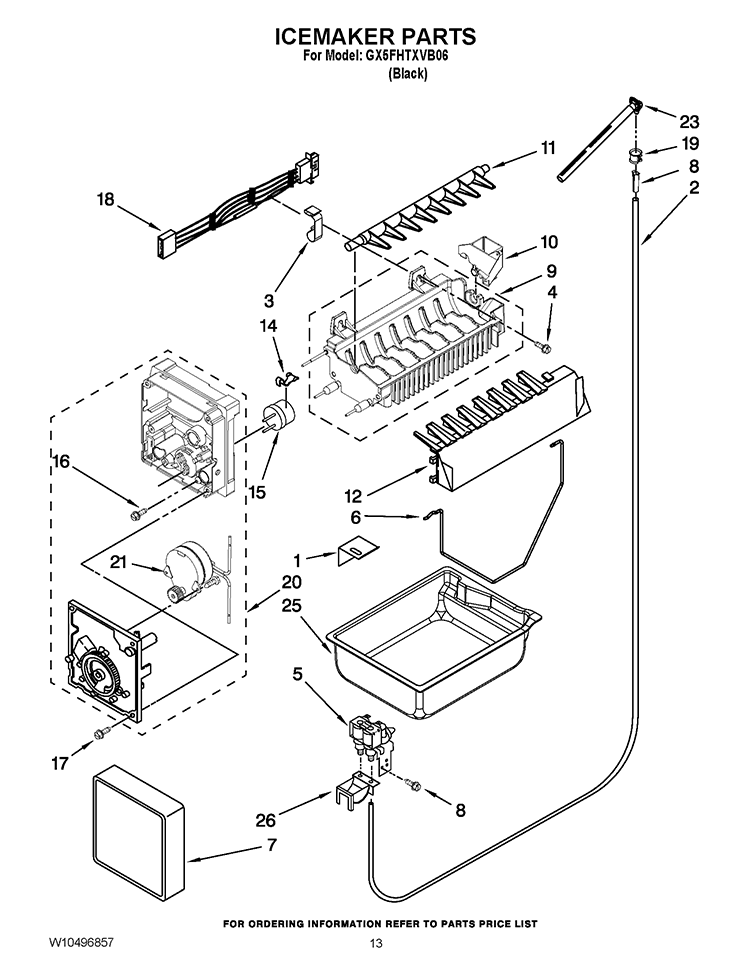 ICEMAKER PARTS Diagram and Parts List for GX5FHTXVB06  Whirlpool Refrigerator
