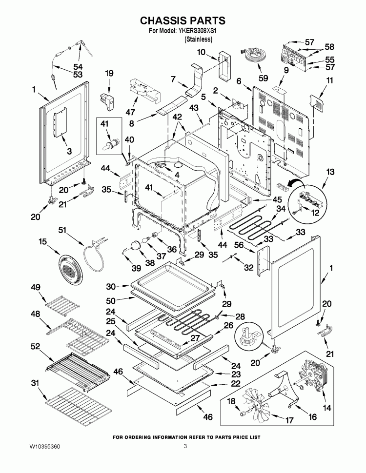CHASSIS PARTS Diagram and Parts List for YKERS308XS1  KitchenAid Range