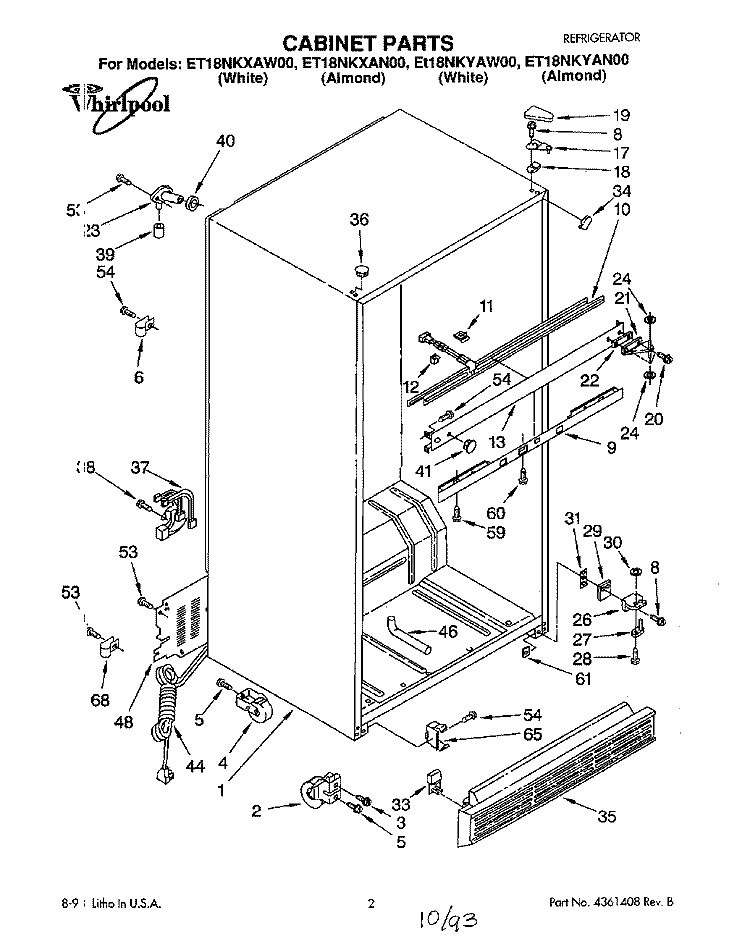 CABINET Diagram and Parts List for ET18NKXAN00  Whirlpool Refrigerator