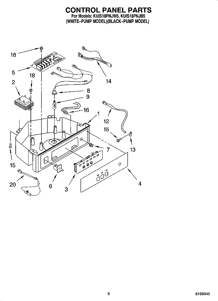 CONTROL PANEL PARTS Diagram and Parts List for KUIS18PNJB5  KitchenAid Ice Maker