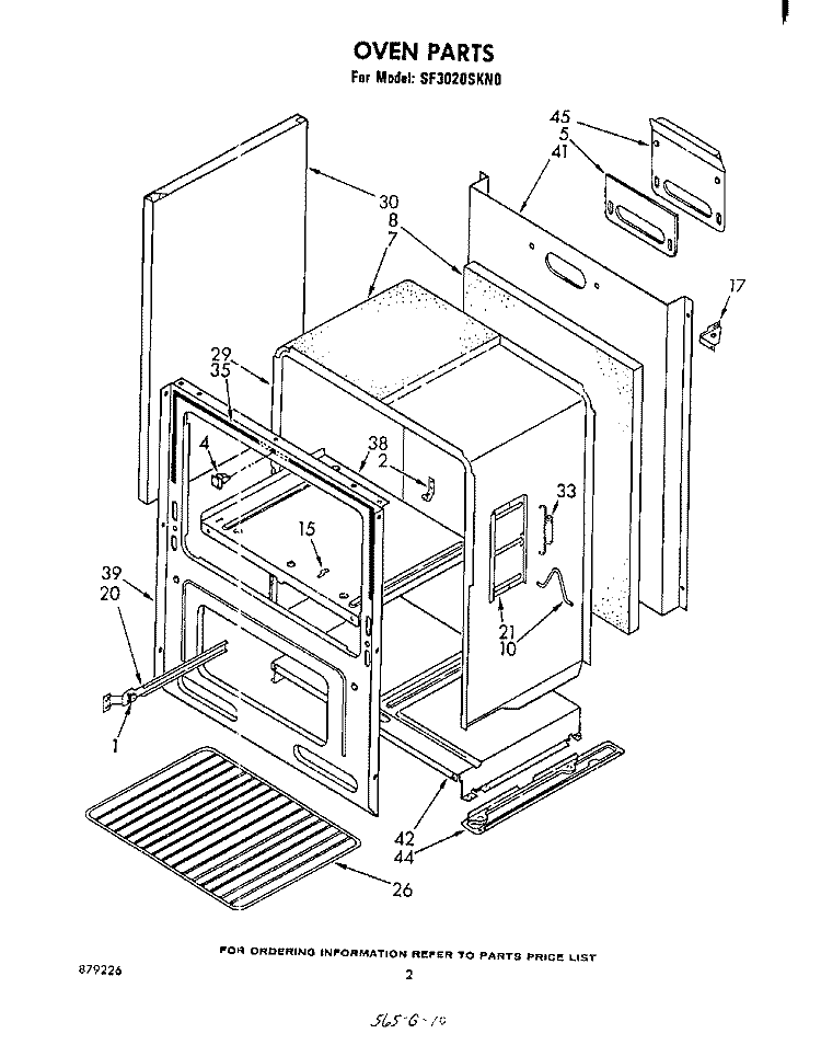 OVEN , LITERATURE Diagram and Parts List for SF3020SKN0  Whirlpool Range
