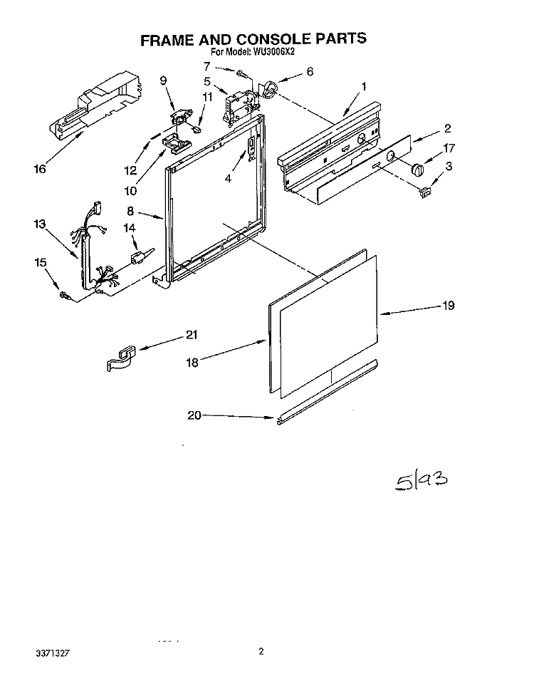 FRAME AND CONSOLE Diagram and Parts List for WU3006X2  Roper Dishwasher