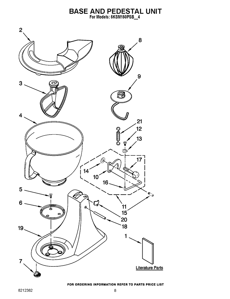 BASE AND PEDESTAL UNIT Diagram and Parts List for 5KSM1500SBMS4  KitchenAid Mixer