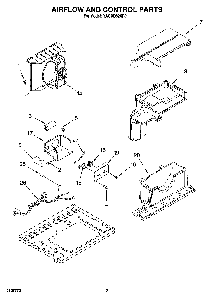 AIR FLOW AND CONTROL PARTS Diagram and Parts List for YACM082XP0  Whirlpool Air Conditioner