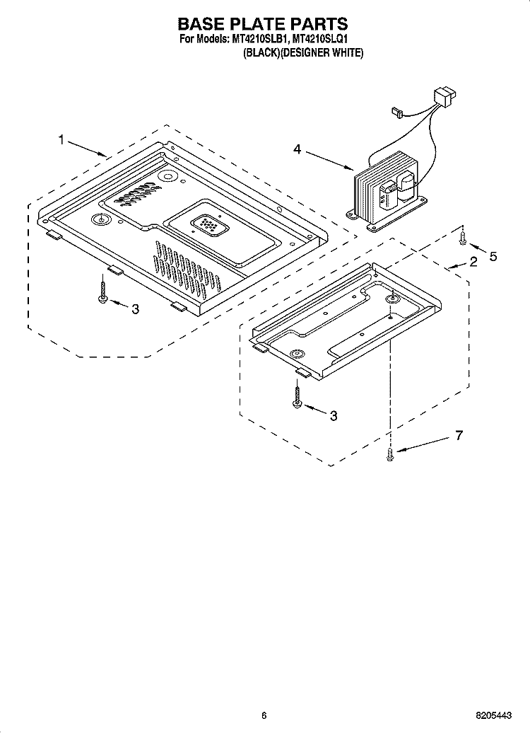 BASE PLATE PARTS Diagram and Parts List for MT4210SLQ1  Whirlpool Microwave