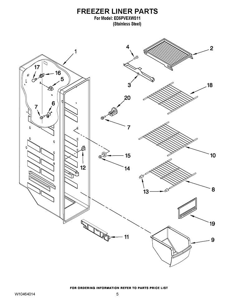 FREEZER LINER PARTS Diagram and Parts List for ED5PVEXWS11  Whirlpool Refrigerator