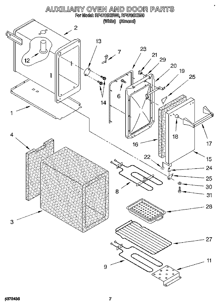 AUXILIARY OVEN AND DOOR Diagram and Parts List for RF4700XBN0  Whirlpool Range