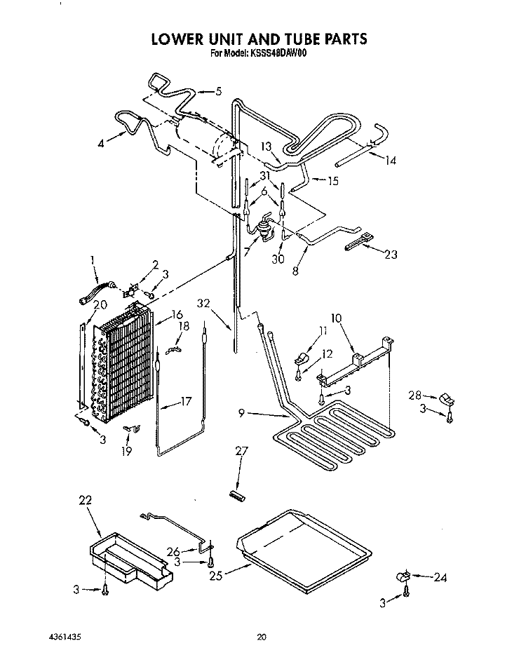 LOWER UNIT AND TUBE Diagram and Parts List for KSSS48DAW00  KitchenAid Refrigerator