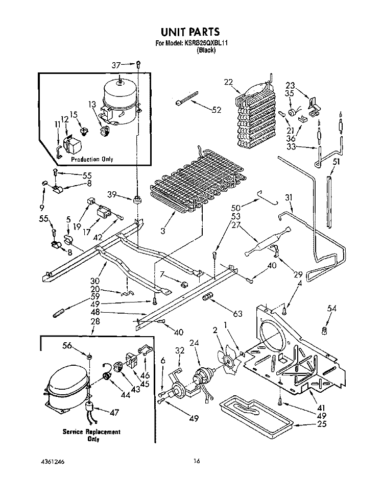 UNIT Diagram and Parts List for KSRB25QXBL11  KitchenAid Refrigerator