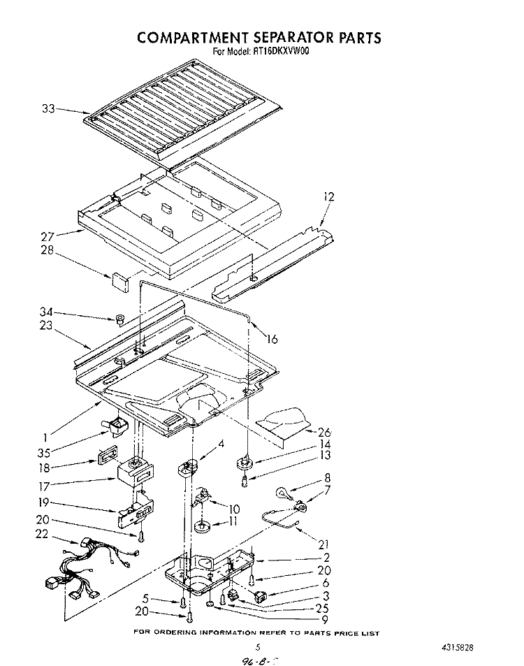 COMPARTMENT SEPARATOR Diagram and Parts List for RT16DKXVW00  Roper Refrigerator