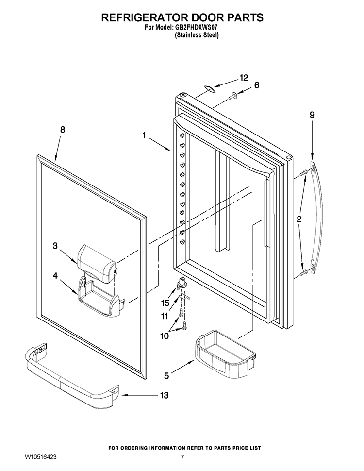 REFRIGERATOR DOOR PARTS Diagram and Parts List for GB2FHDXWS07  Whirlpool Refrigerator